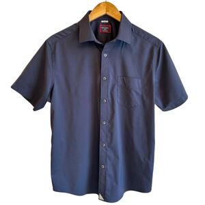 UNTUCKit Mens Medium Slim Fit Sleeve Button Down Shirt Navy Casual Gironde